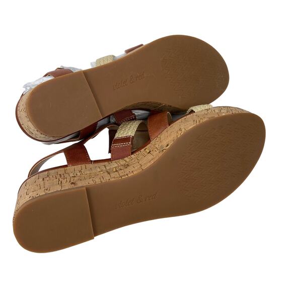 Viiolet and Red Women's Capree Woven Braid Wedge Platform Sandals Cognac 8.5 - Picture 7 of 7